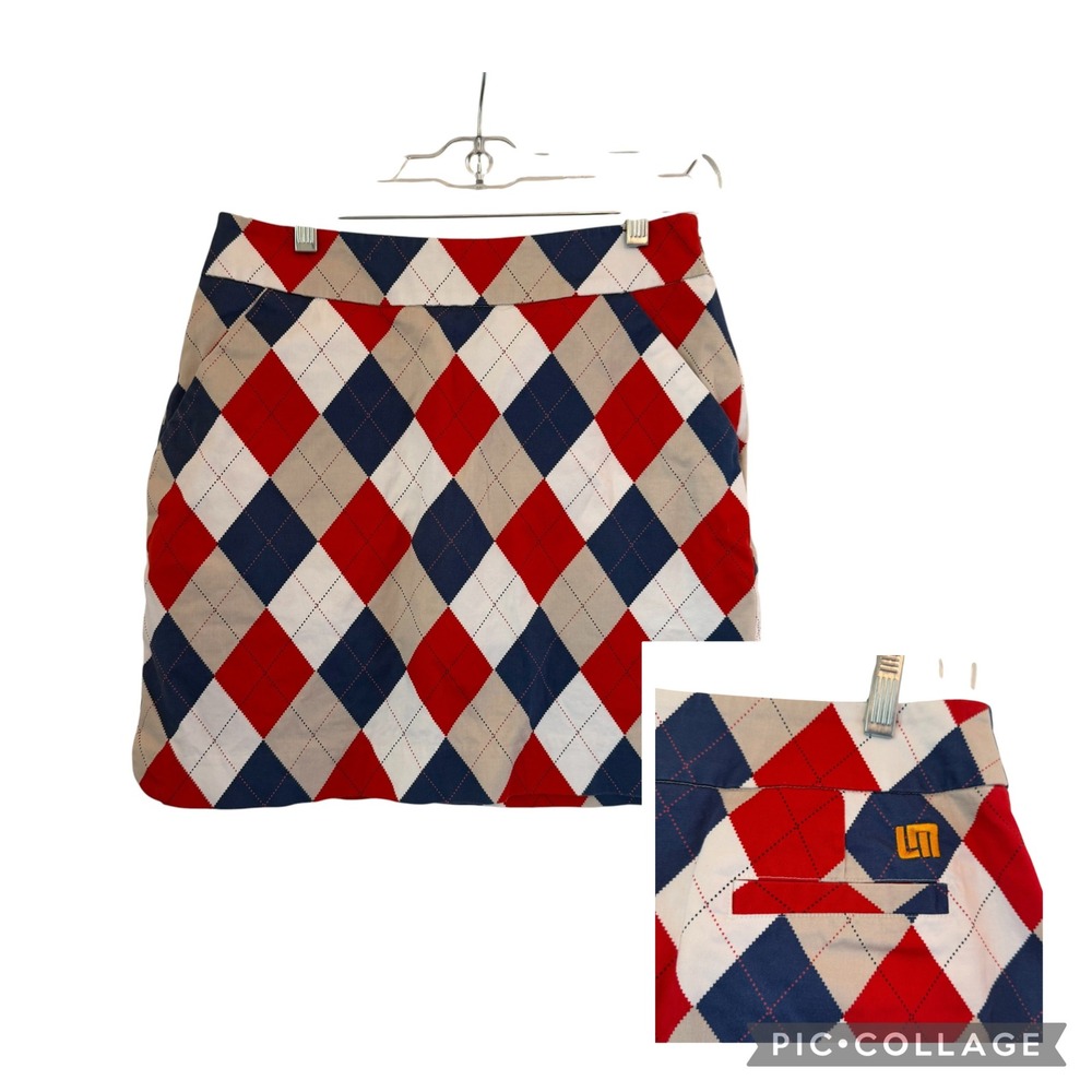Loudmouth Golf Ladies Argyle Skort Red Navy Blue Khaki Size 4 Skirt Shorts